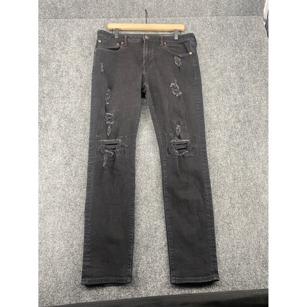 American Eagle AirFlex+ Skinny Jeans Mens 34x32 Black Distressed Ripped Denim